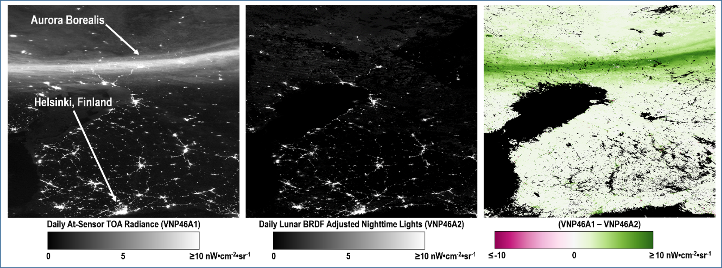 The VNP46A2 Daily Moonlight-adjusted Nighttime Lights (NTL) Product